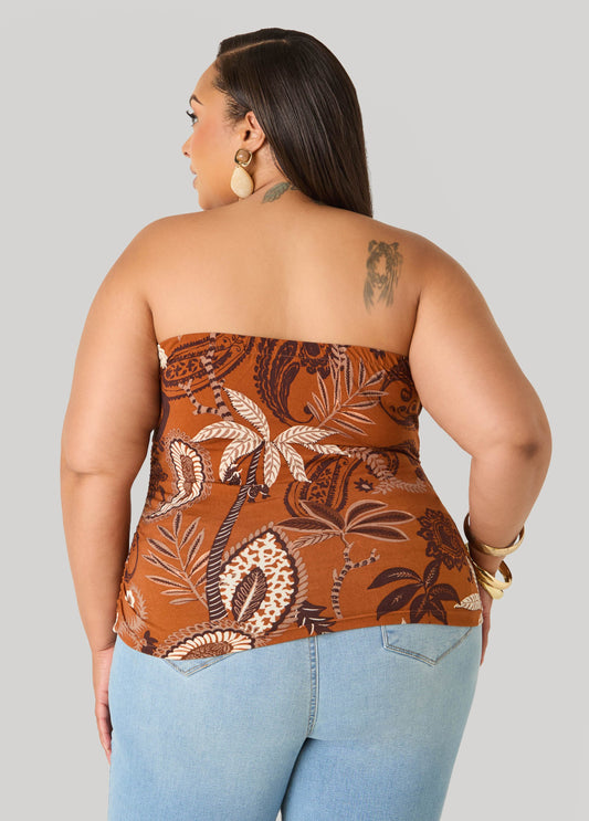 Leaf Print Cutout Tube Top