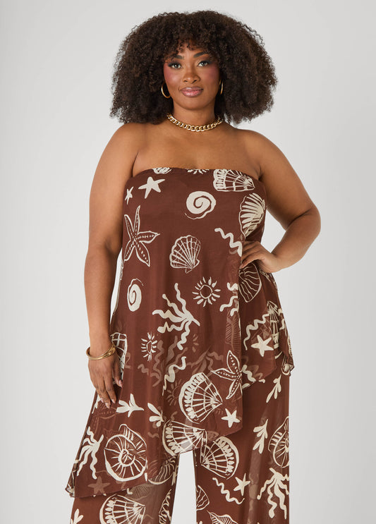 Beach Print Mesh Tube Top
