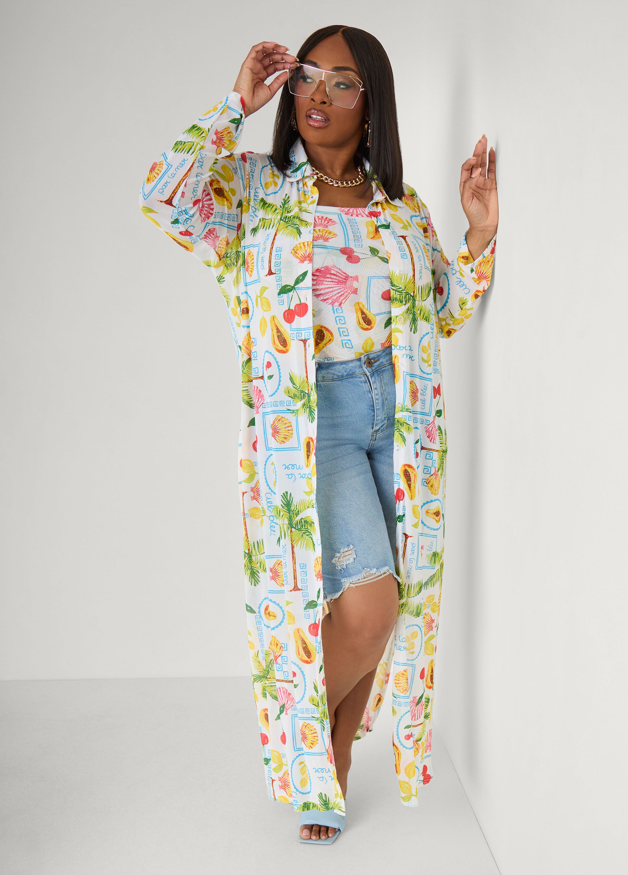 Summer Print Mesh Duster