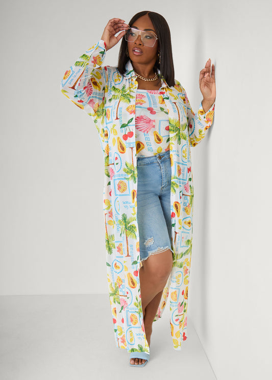Summer Print Mesh Duster