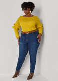 Ruffled Crochet And Ribbed Sweater