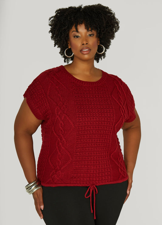 Drawstring Cable Knit Sweater