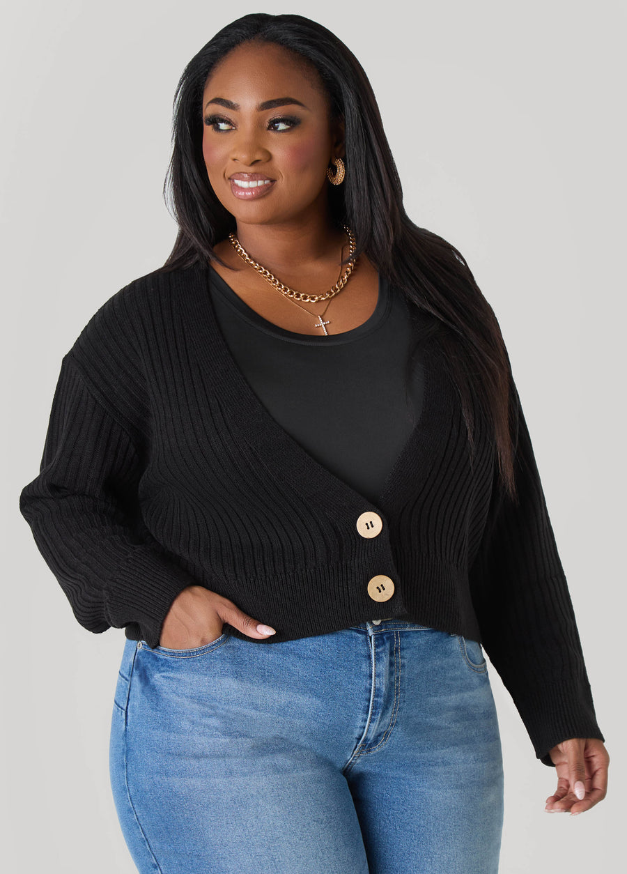 Plus Size Cropped Ribbed Cardigan