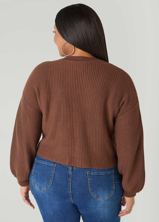Cropped Ribbed Knit Sweater
