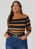 Plus Size Striped Turtleneck Sweater