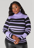 Plus Size Ribbed Striped Turtleneck Sweater
