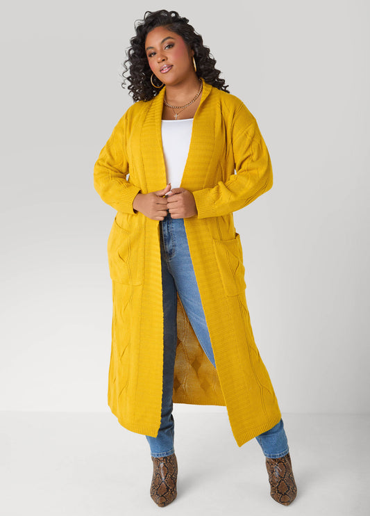 Open Front Cable Knit Duster