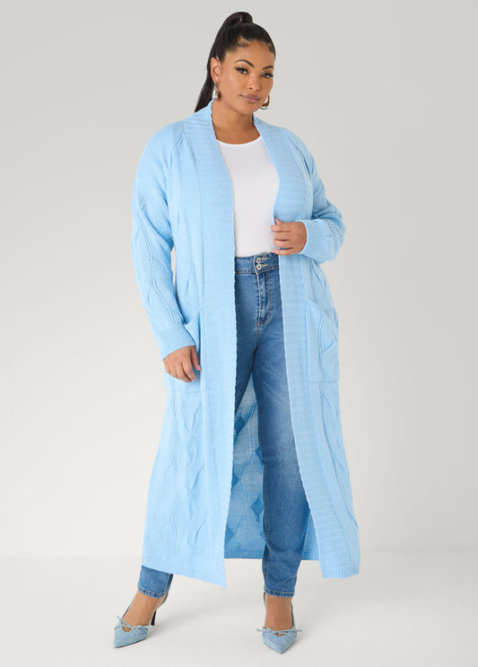 Cable Knit Open Front Duster