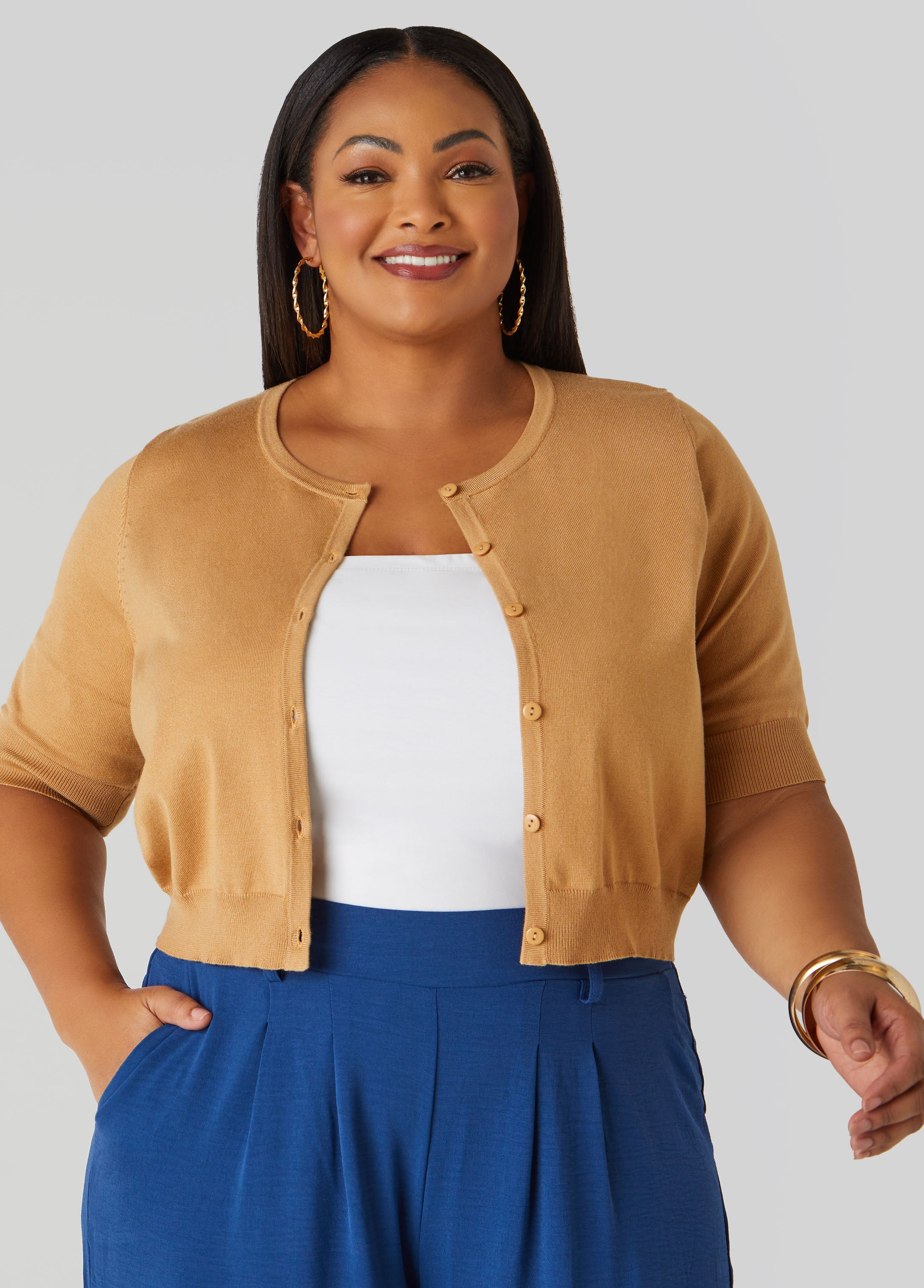 Plus Size Cropped Knit Cardigan