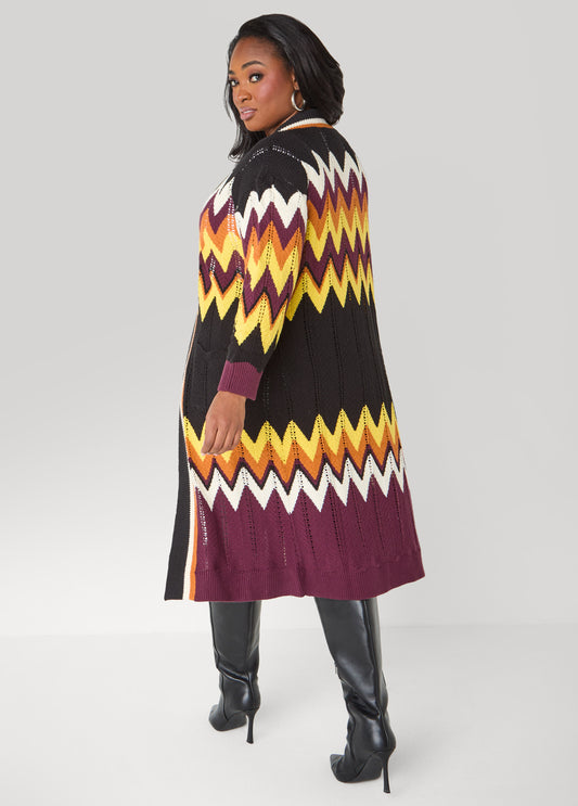 Chevron Knit Open Front Duster