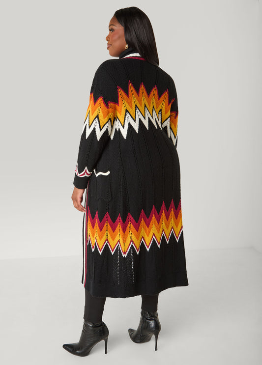 Open Front Chevron Knit Duster
