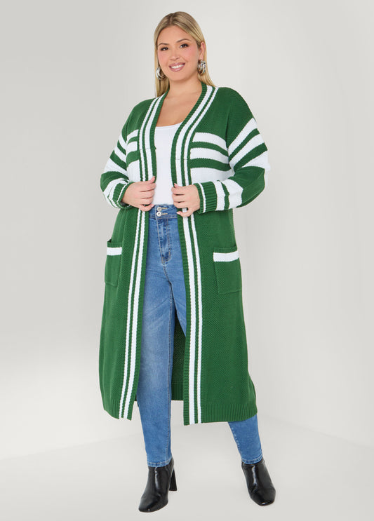 Plus Size Open Front Striped Cardigan