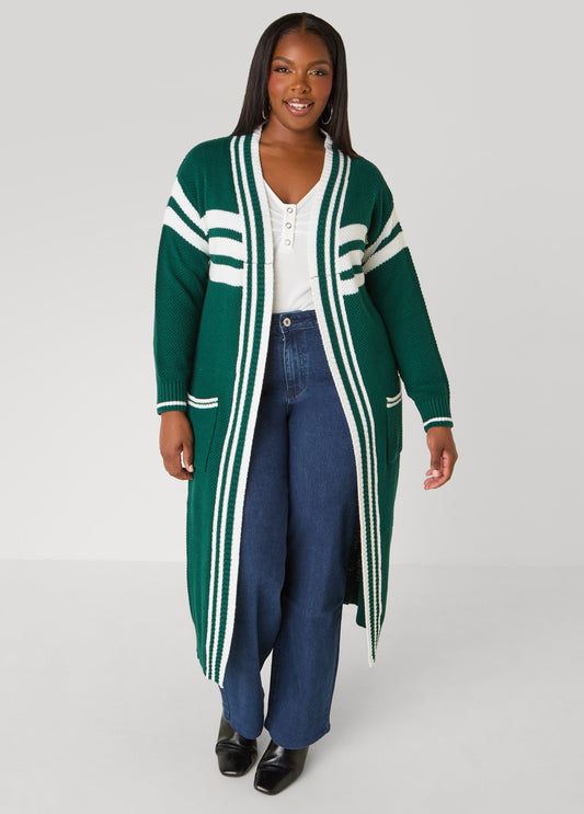 Open Front Striped Cardigan