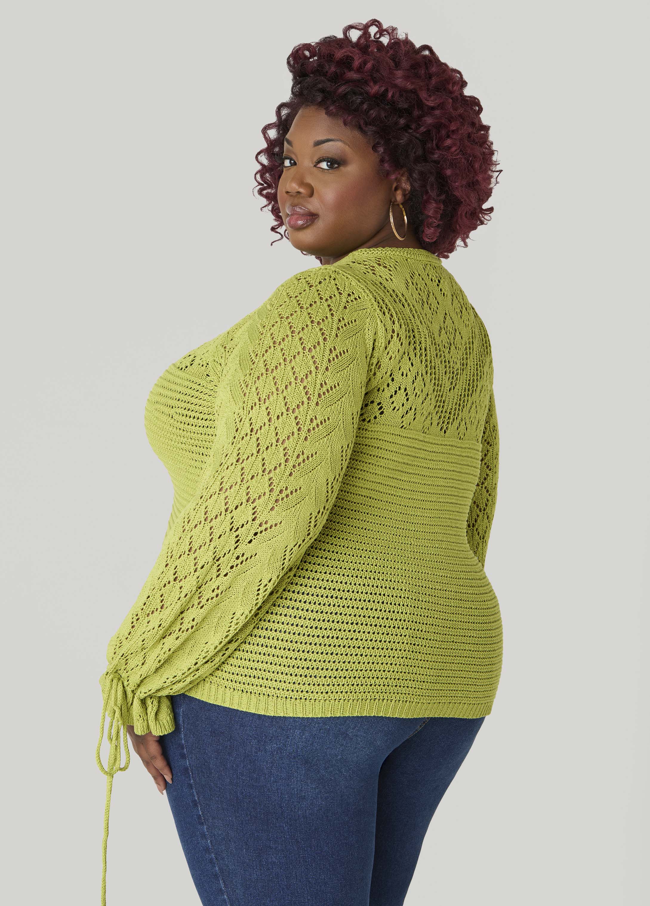 Drawstring Crochet Sweater