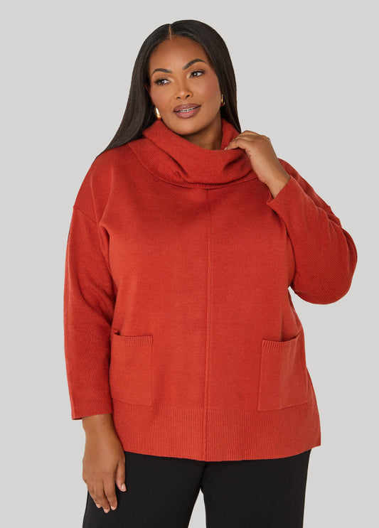 Pocket Front Cowl Neck Sweater