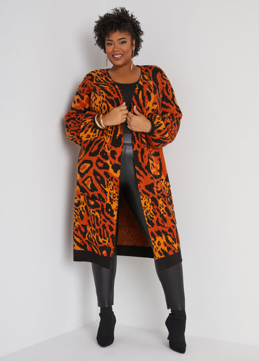 Plus Size animal cardigan knit plus size knit duster plus size sweater