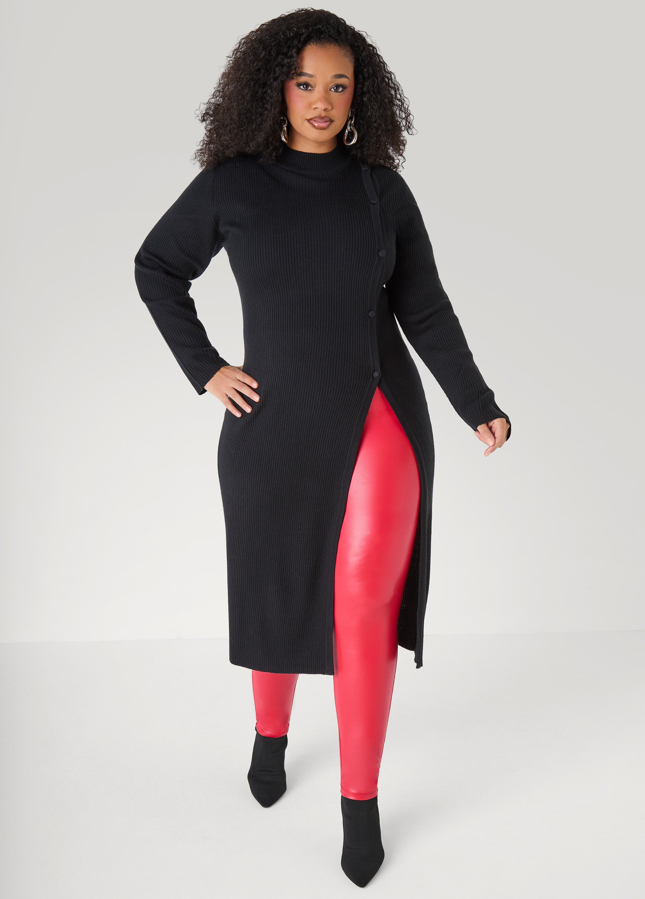 Button Detailed Ribbed Tunic