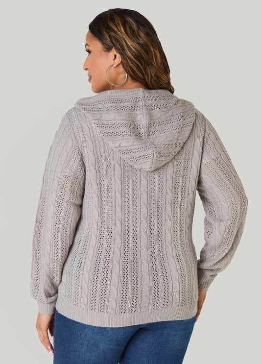Zip Front Cable Knit Hoodie