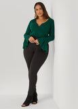 Bell Cuff Faux Wrap Ribbed Sweater