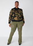 Distressed Cutout Camo Sweater