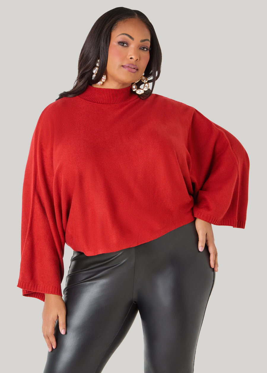 Mock Neck Dolman Sleeve Sweater