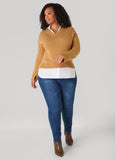 Poplin Paneled V Neck Sweater