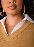 Poplin Paneled V Neck Sweater