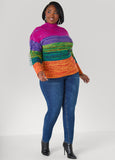 Fringed Rainbow Cable Knit Sweater