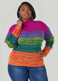Fringed Rainbow Cable Knit Sweater