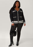Striped Trimmed Ribbed Cardigan