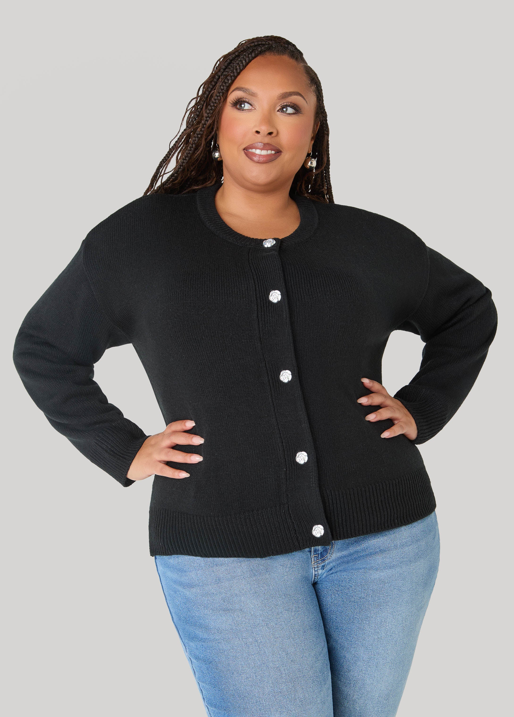 Rose Button Front Cardigan