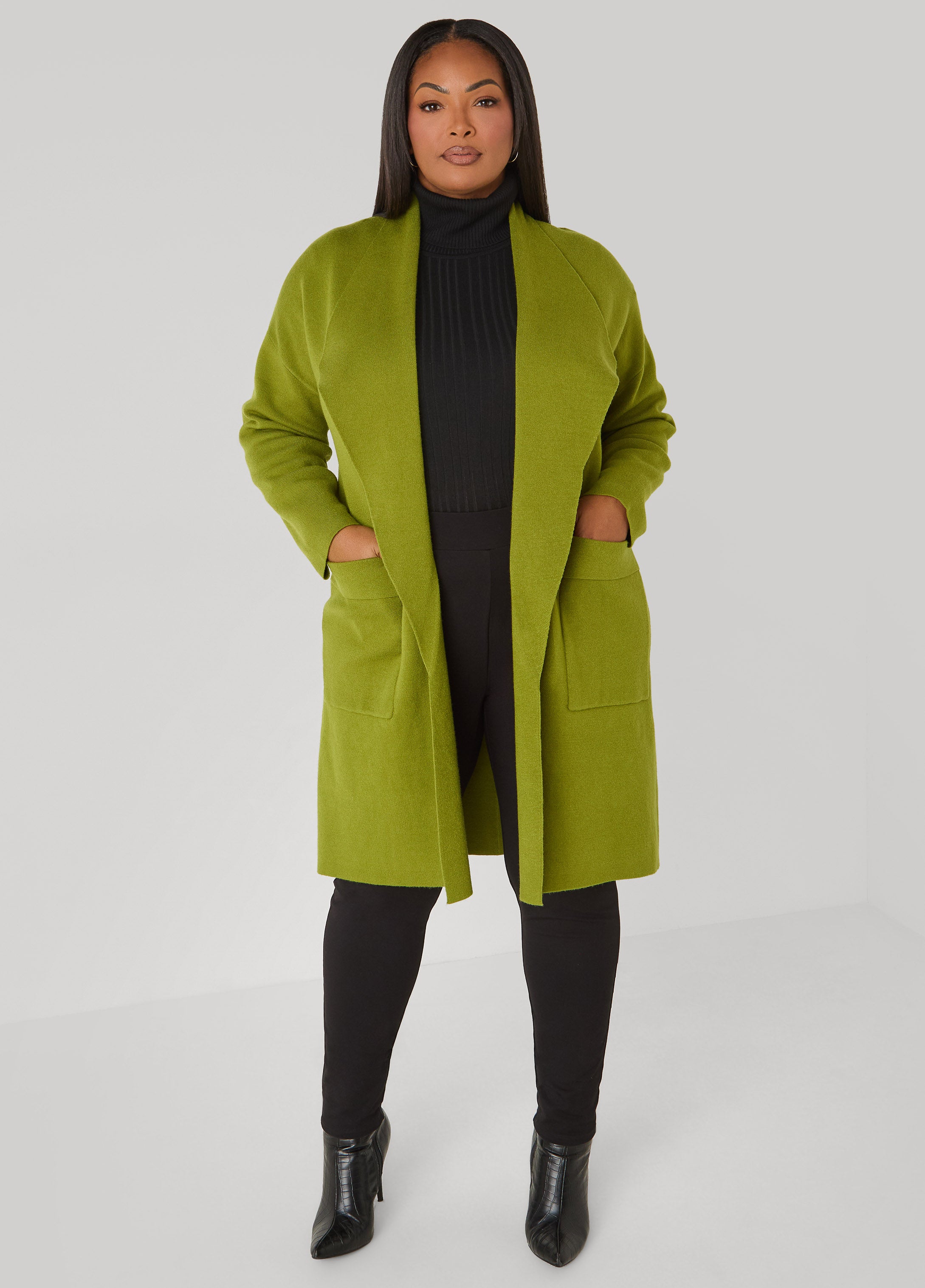 Open Front Shawl Collar Cardigan