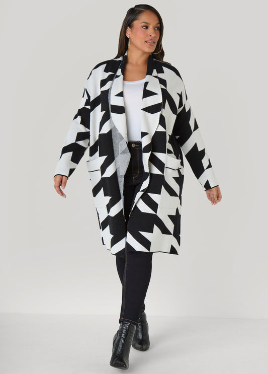 Houndstooth Intarsia Cardigan