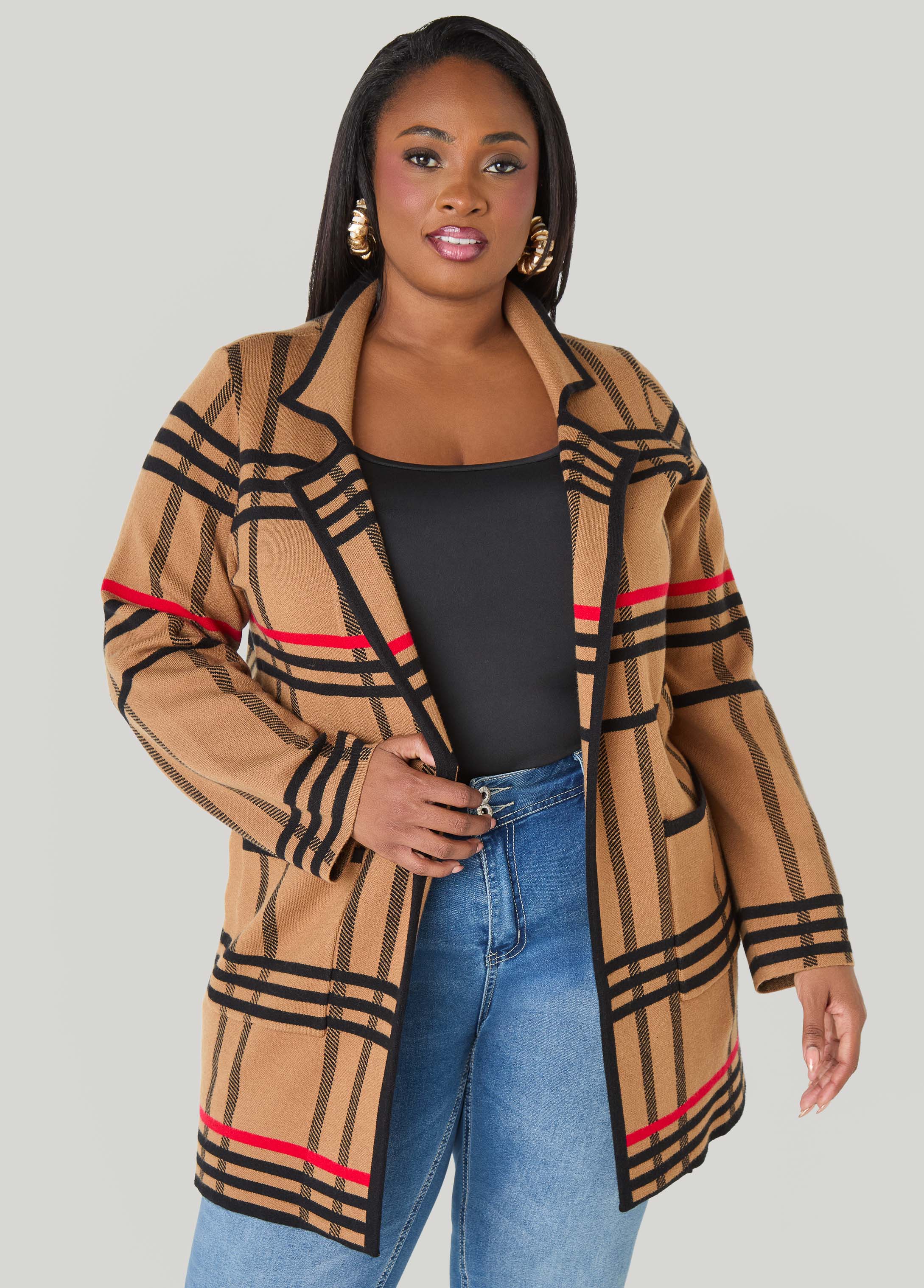 Plaid Intarsia Cardigan