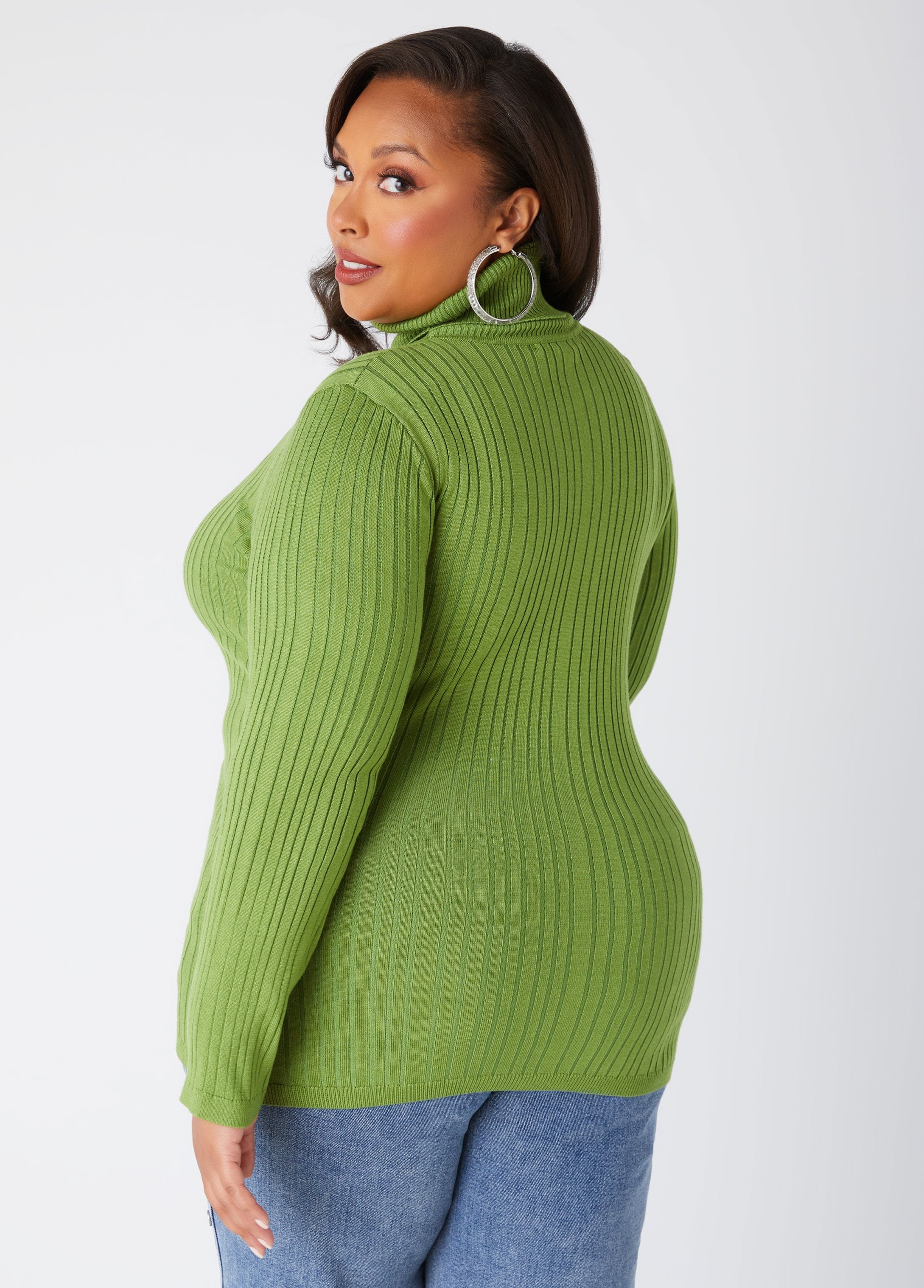 Plus Size Fitted Classic Ribbed Knit Turtleneck Sweater