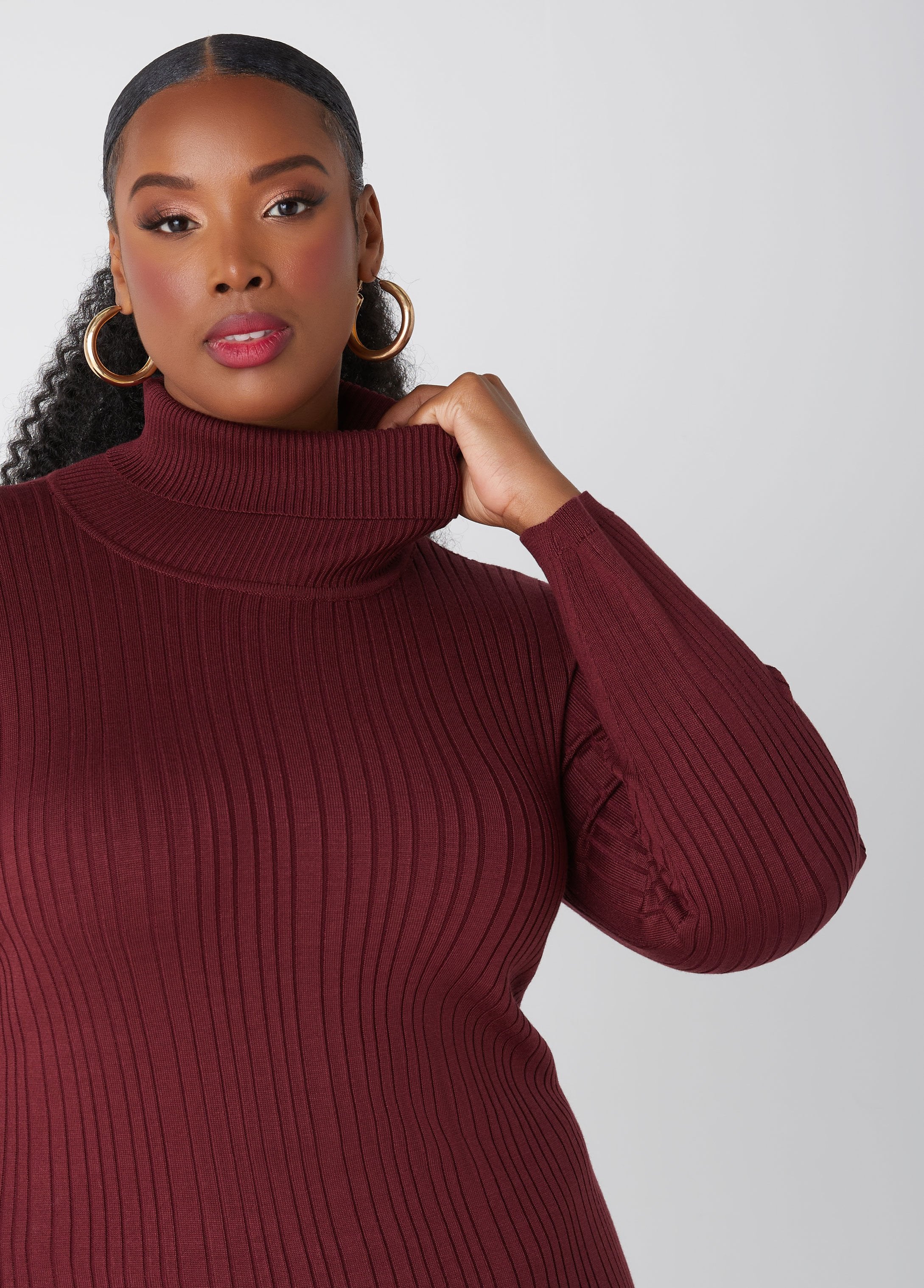 Plus Size Fitted Classic Ribbed Knit Turtleneck Sweater