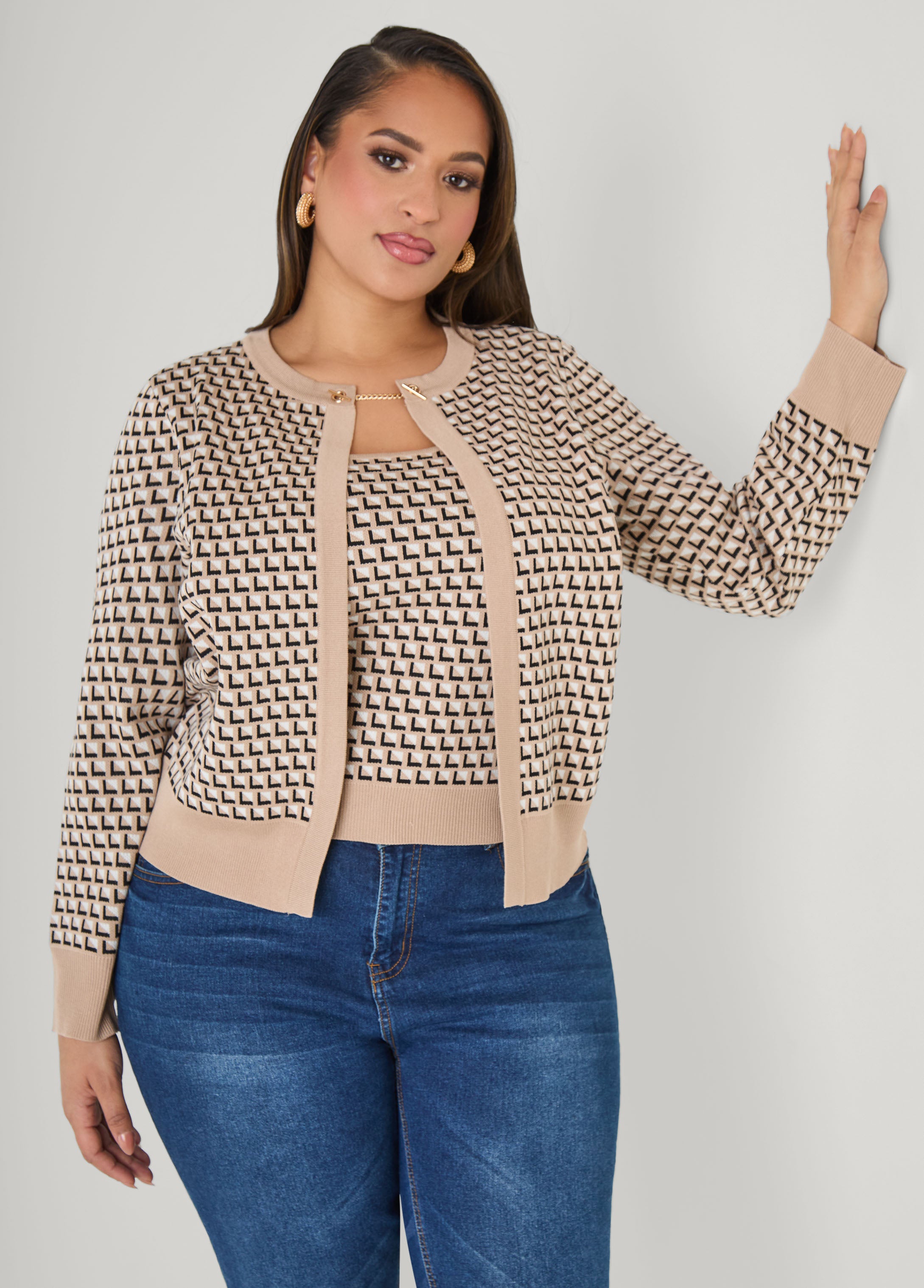 Layered Intarsia Knit Sweater