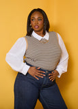 Plus Size Layered Trendy Sweater Striped Ribbed Knit Top
