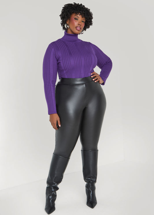 Ribbed Turtleneck Pullover Sweater