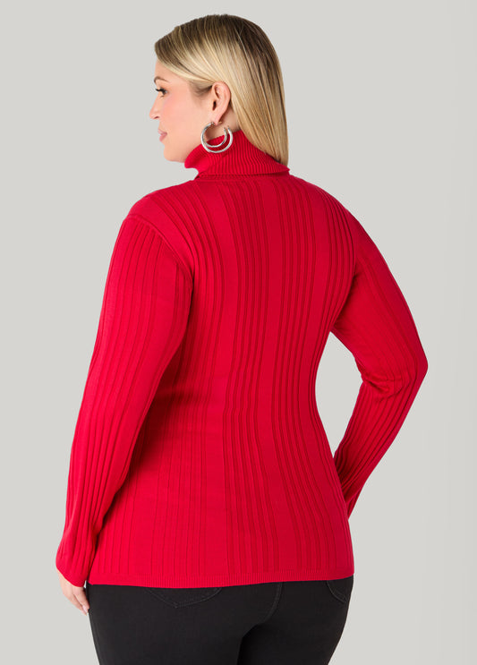 Ribbed Turtleneck Pullover Sweater