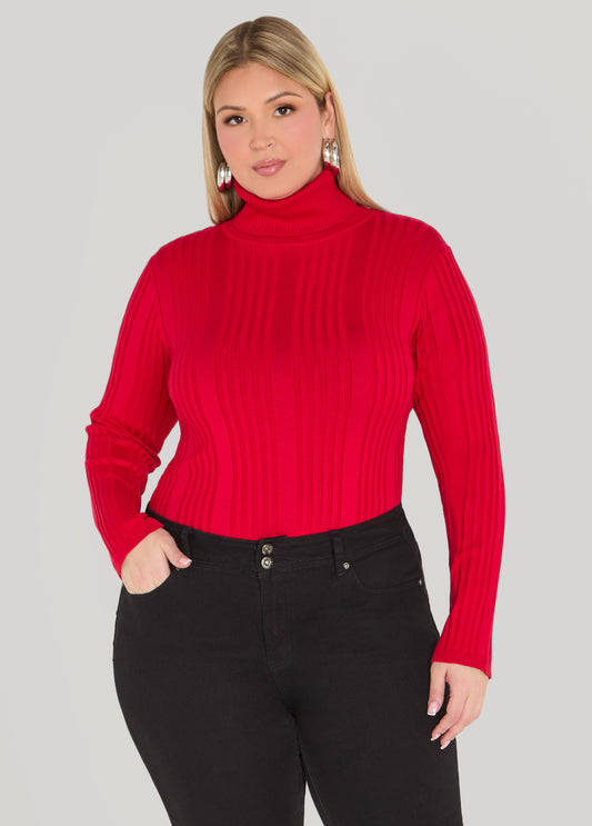 Ribbed Turtleneck Pullover Sweater