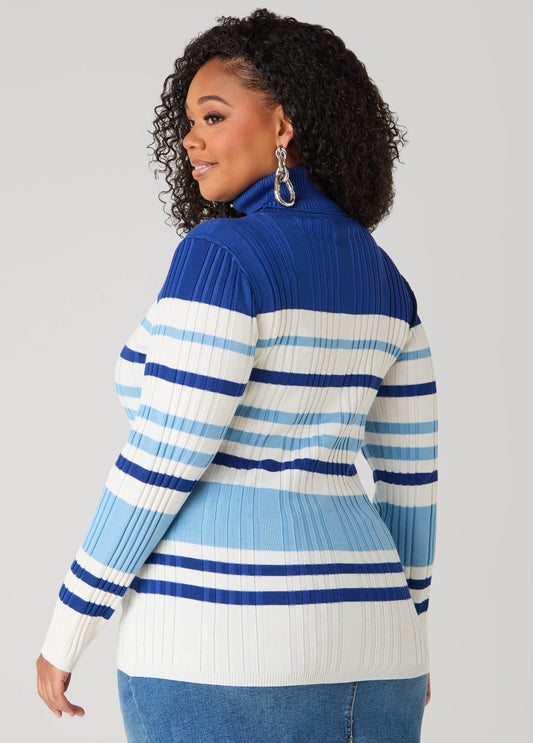 Striped Ribbed Turtleneck Sweater