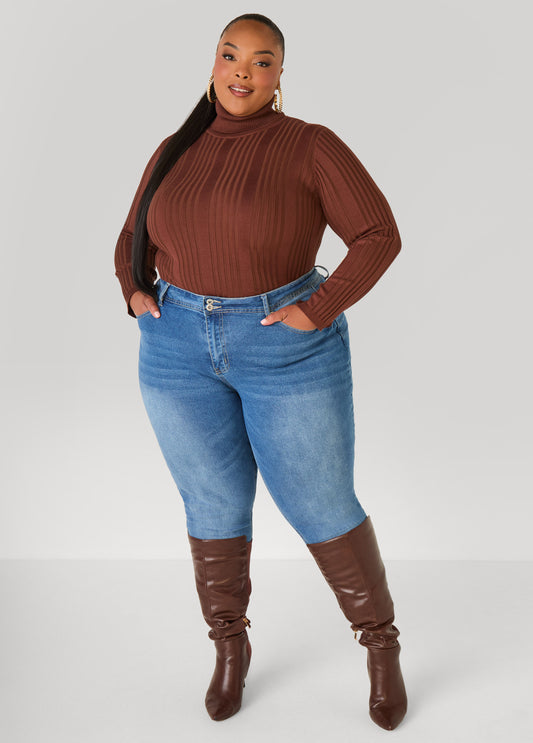 Turtleneck Ribbed Knit Sweater