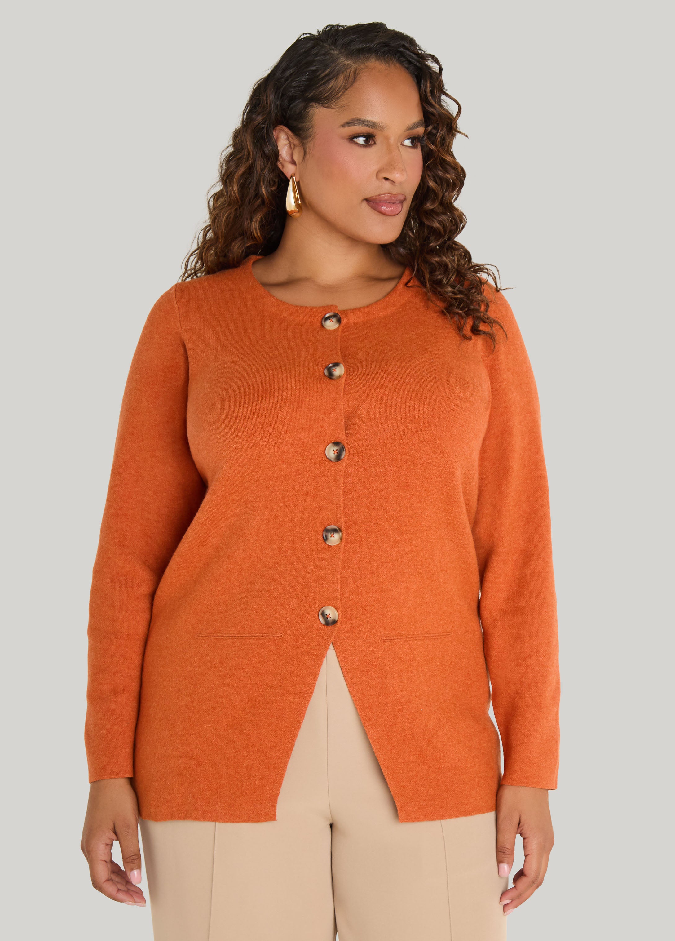 Split Button Front Cardigan
