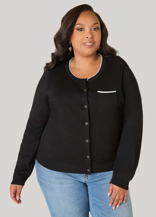 Piped Button Front Cardigan