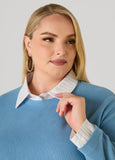 Striped Poplin Paneled Sweater