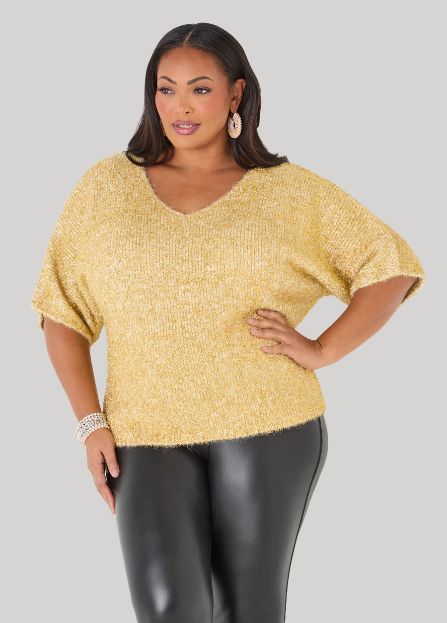 Metallic V Neck Sweater