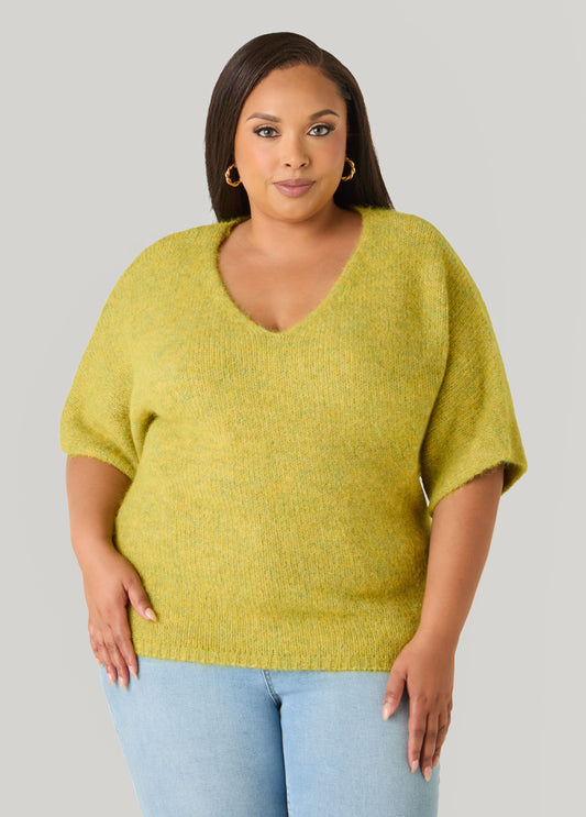 Brushed Marled V Neck Sweater