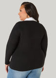 Poplin Paneled V Neck Sweater