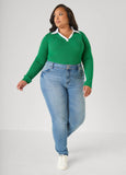 Poplin Paneled V Neck Sweater